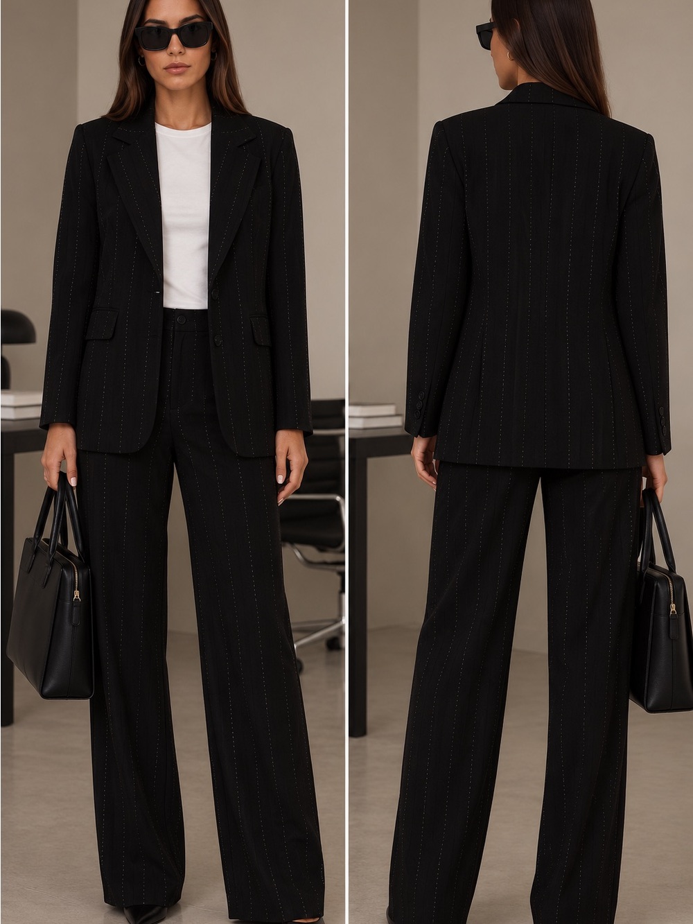 Tailored Black Pinstripe Blazer and pants